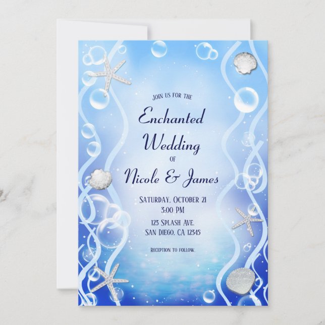 Magical Under The Sea Blue Fade Beach Wedding  Invitation (Front)