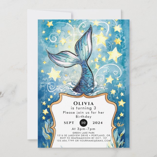 Magical Under the Sea Mermaid Birthday Invitation (Front)