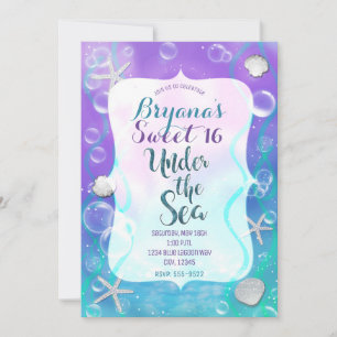 Magical Under The Sea Purple Teal Sweet 16 Party Invitation