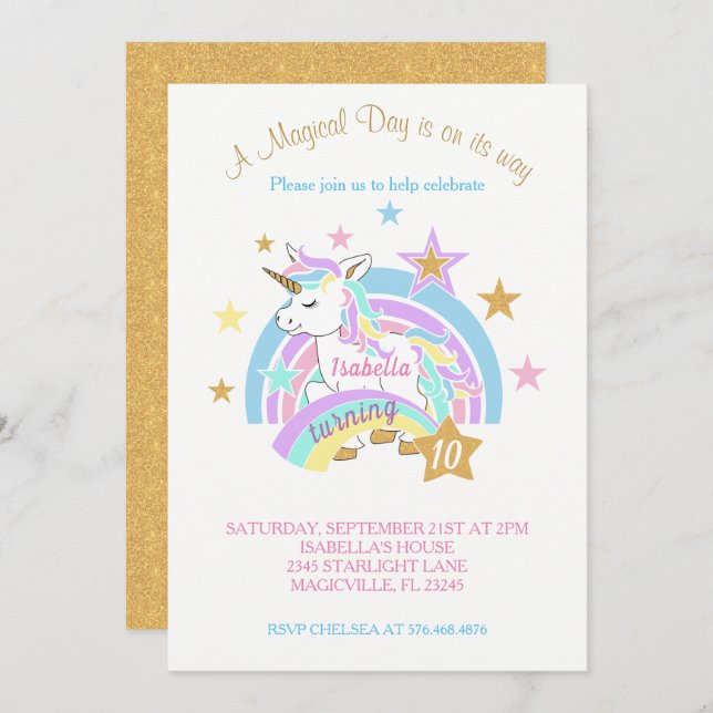 Magical Unicorn 00th Birthday Invitation (Front/Back)