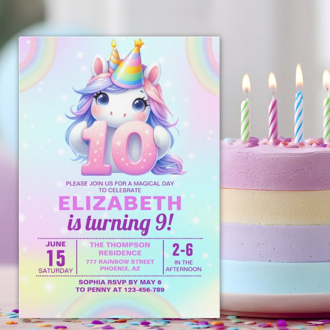 Magical Unicorn 10th Birthday for Girls Invitation (Creator Uploaded)