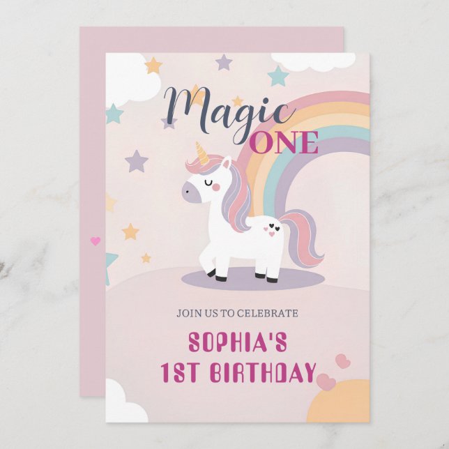Magical Unicorn 1st Birthday Invitation (Front/Back)