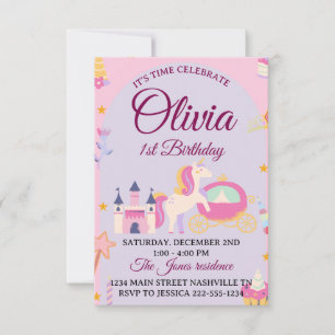 Magical Unicorn 1st Birthday Invitation for Girls
