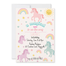 Magical Unicorn 1st Birthday Invitation for Girls 