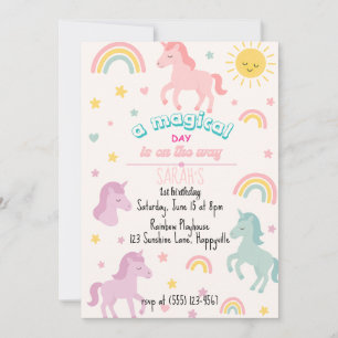 Magical Unicorn 1st Birthday Invitation for Girls 