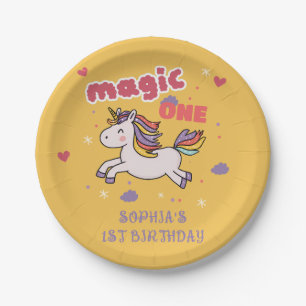 Magical Unicorn 1st Birthday Invitation Paper Plate