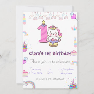 Magical Unicorn 1st Birthday Invite