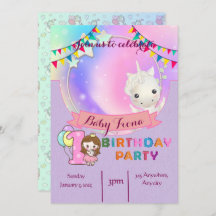 Magical Unicorn- 1st Birthday Party Invitation