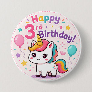 Magical Unicorn 3rd Birthday Celebration 7.5 Cm Round Badge