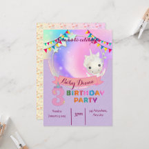 Magical Unicorn- 3rd Birthday Party Invitation