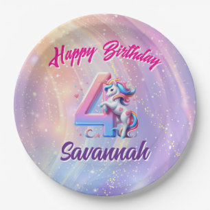 Magical Unicorn 4th Birthday Pastel Purple Paper Plate