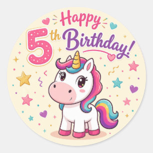 Magical Unicorn 5th Birthday Celebration Classic Round Sticker