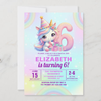 Magical Unicorn 6th Birthday – Rainbow Invitation