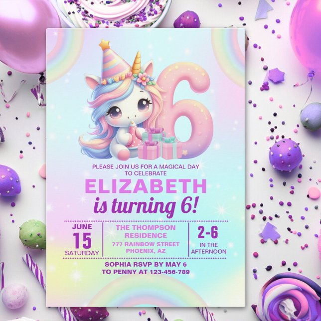 Magical Unicorn 6th Birthday – Rainbow Invitation (Creator Uploaded)