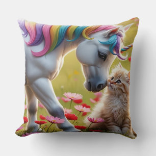 Magical Unicorn and Kitten Best Friends Cushion