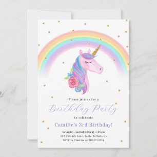 Magical Unicorn and Rainbow Birthday Invitation