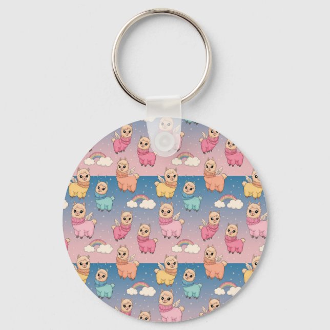 Magical Unicorn and Stars Pattern Design Key Ring (Front)