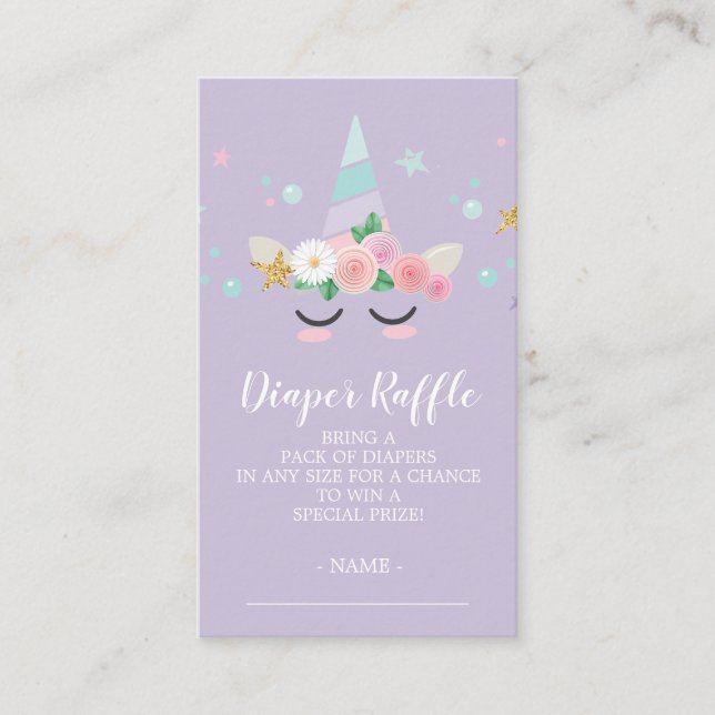 Magical Unicorn Baby Shower Diaper Raffle Ticket Enclosure Card (Front)