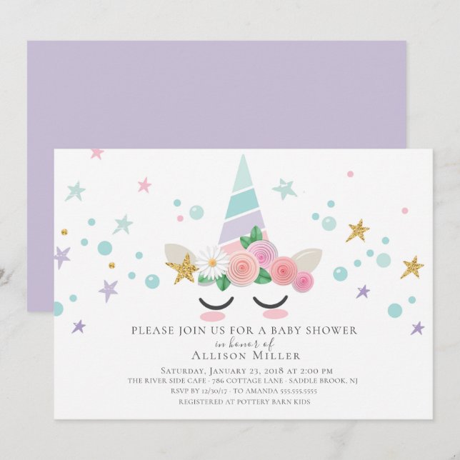 Magical Unicorn Baby Shower Invitation (Front/Back)