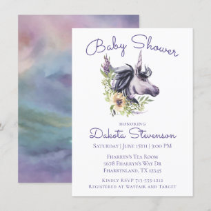 Magical Unicorn Baby Shower   Modern Watercolor Invitation
