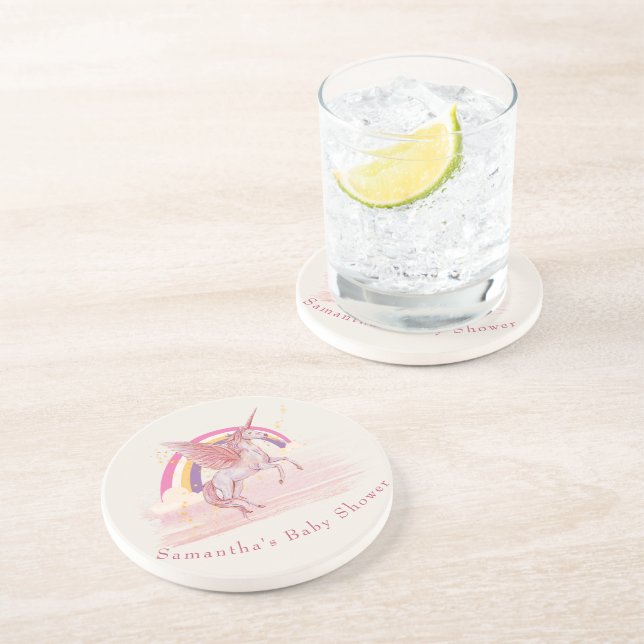 Magical Unicorn Baby Shower Party Coaster (Side)