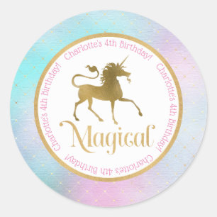 Magical Unicorn Birthday Classic Round Sticker