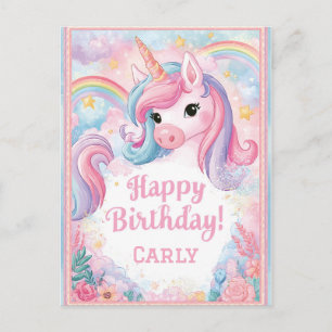 Magical Unicorn Birthday Design with Rainbows Postcard