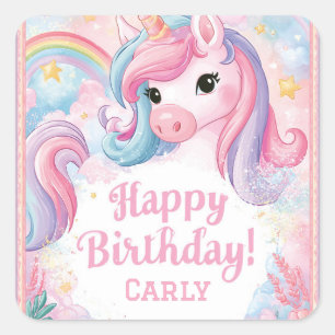 Magical Unicorn Birthday Design with Rainbows Square Sticker