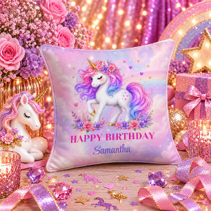 Magical Unicorn Birthday Girl Colourful Dream Pill Cushion