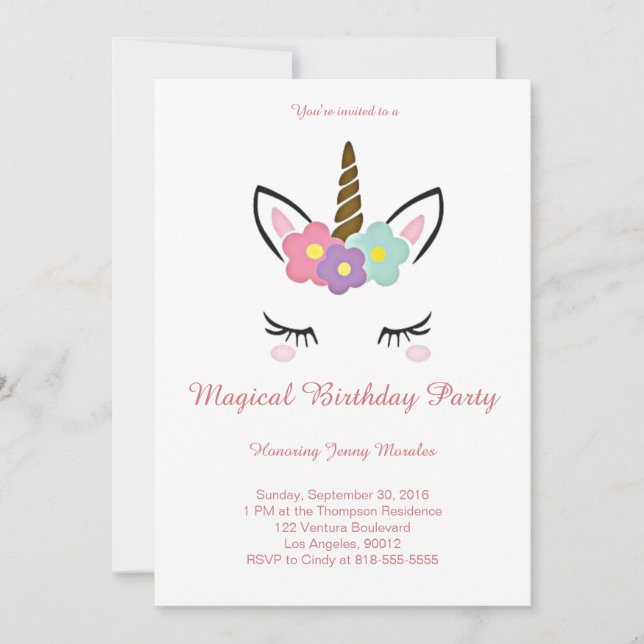 Magical Unicorn Birthday Invitation (Front)