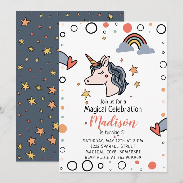 Magical Unicorn Birthday Invitation (Front/Back)
