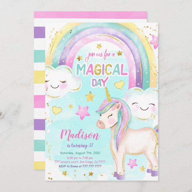 Magical Unicorn Birthday Invitation (Front/Back)