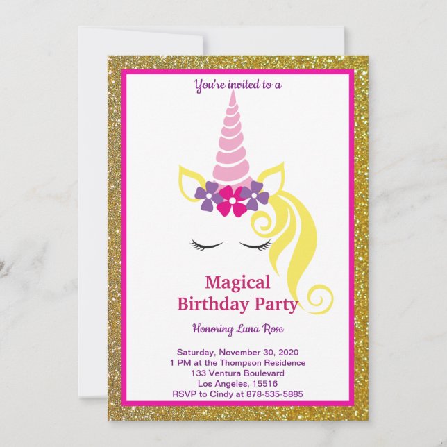 Magical Unicorn Birthday Invitation (Front)