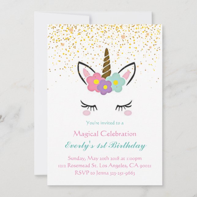 Magical Unicorn Birthday Invitation (Front)