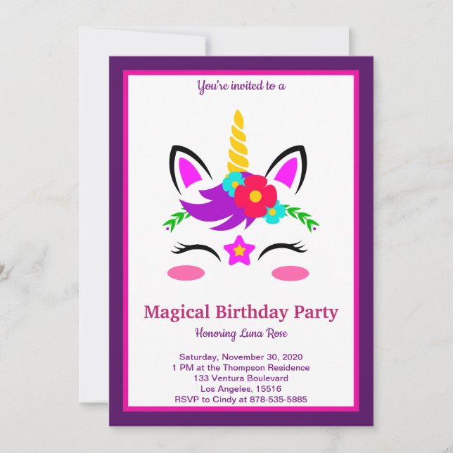 Magical Unicorn Birthday Invitation (Front)