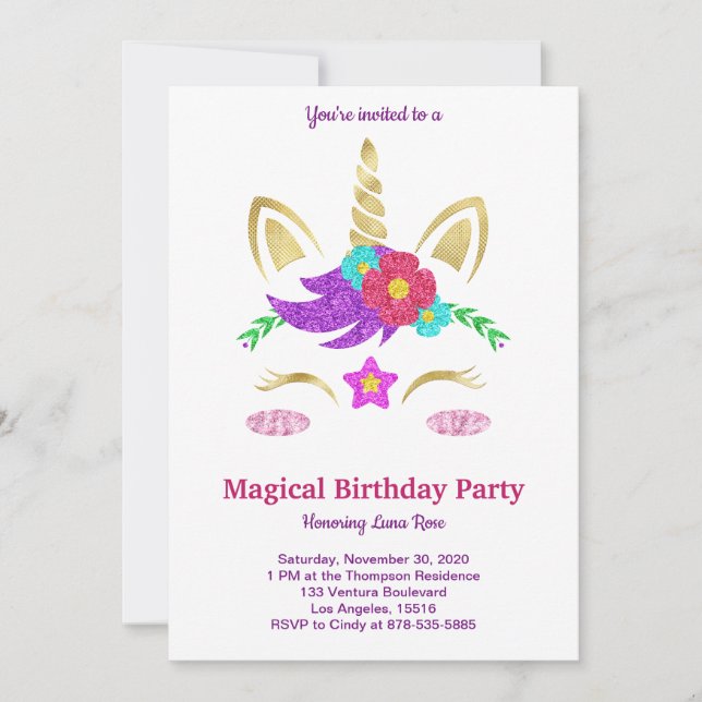 Magical Unicorn Birthday Invitation (Front)