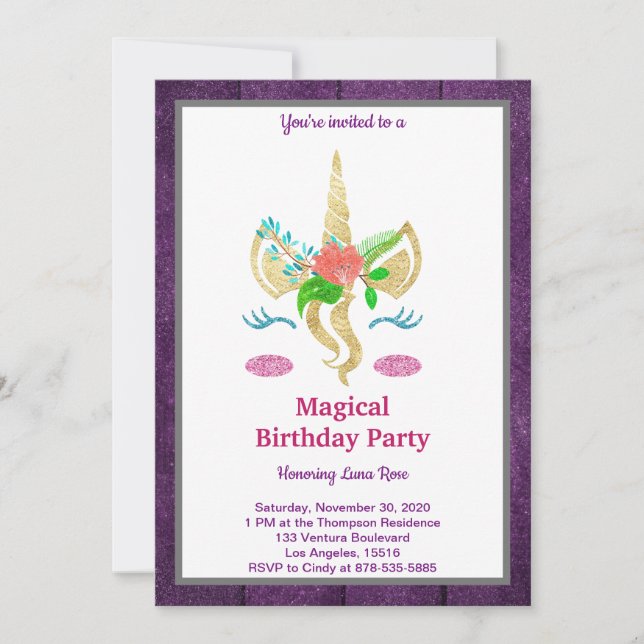 Magical Unicorn Birthday Invitation (Front)