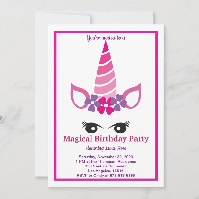 Magical Unicorn Birthday Invitation (Front)