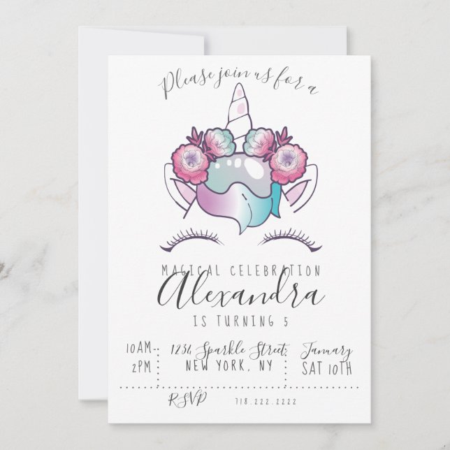 Magical Unicorn Birthday Invitation (Front)