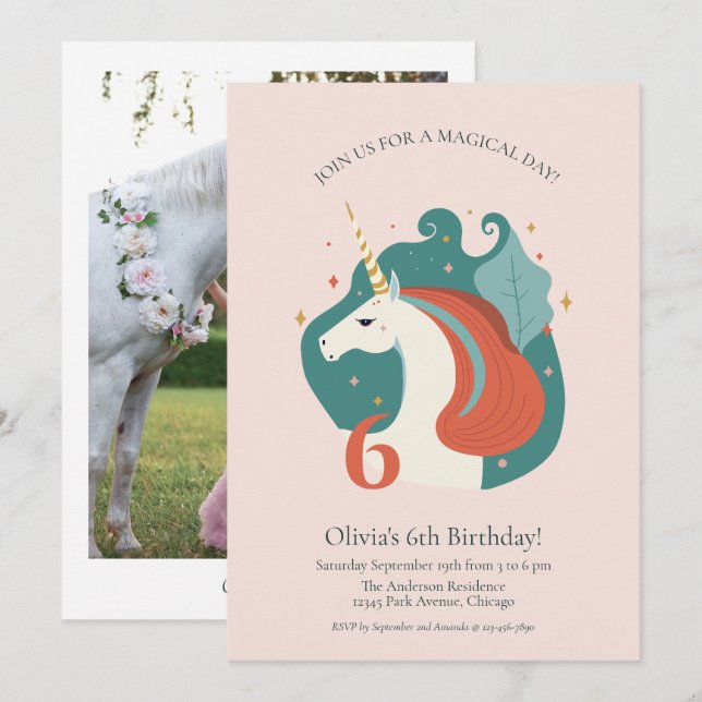 Magical Unicorn Birthday Invitation (Front/Back)