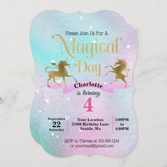 Magical Unicorn Birthday Invitation (Front/Back)
