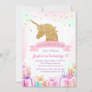 Magical Unicorn Birthday Invitation Pink Gold