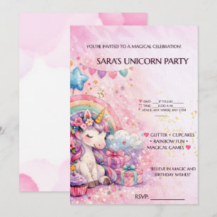 Magical Unicorn Birthday Invitation – Pink Rainbow
