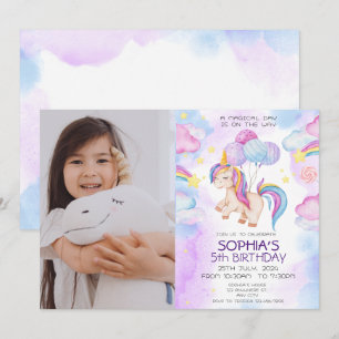 Magical Unicorn Birthday Invitation Rainbow 