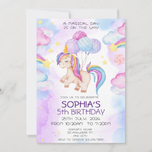 Magical Unicorn Birthday Invitation Rainbow