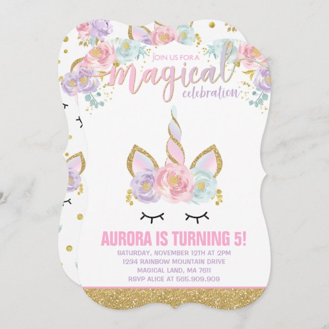 Magical Unicorn Birthday Invitation Unicorn Party (Front/Back)
