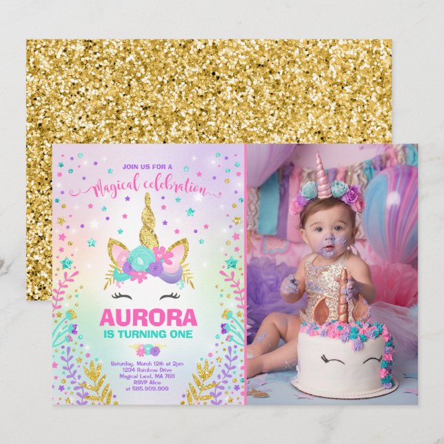 Magical Unicorn Birthday Invitation Unicorn Party (Front/Back)