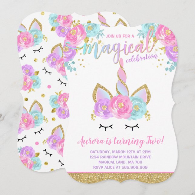 Magical Unicorn Birthday Invitation Unicorn Party (Front/Back)