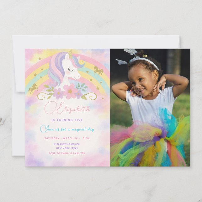 Magical Unicorn Birthday Invitation with photo (Front)