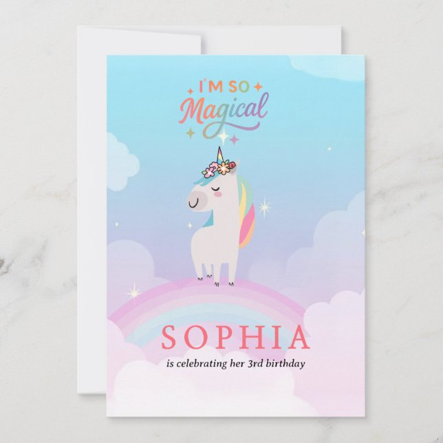 “Magical Unicorn Birthday Invitation with Rainbow  (Front)